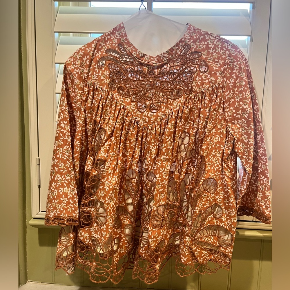 Anthropologie Blue Tassel top
